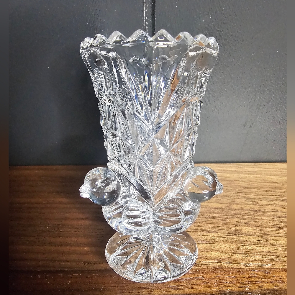 Vintage Hofbauer Lead Crystal Toothpick Holder with 3 Birds Footed Base